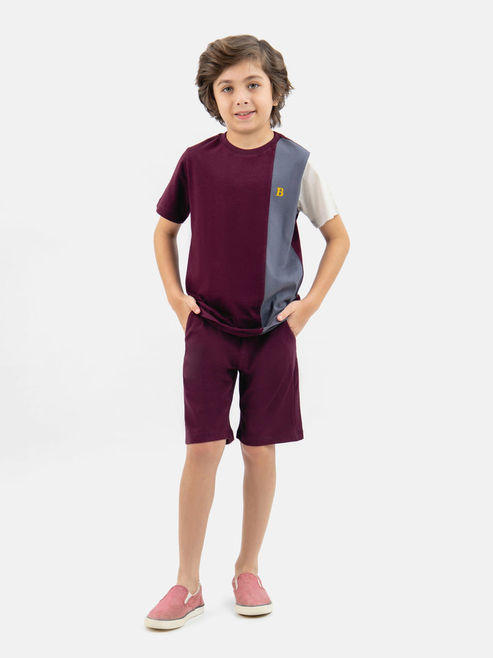 Burgundy & Grey Three Tone Casual T-Shirt Brumano Pakistan