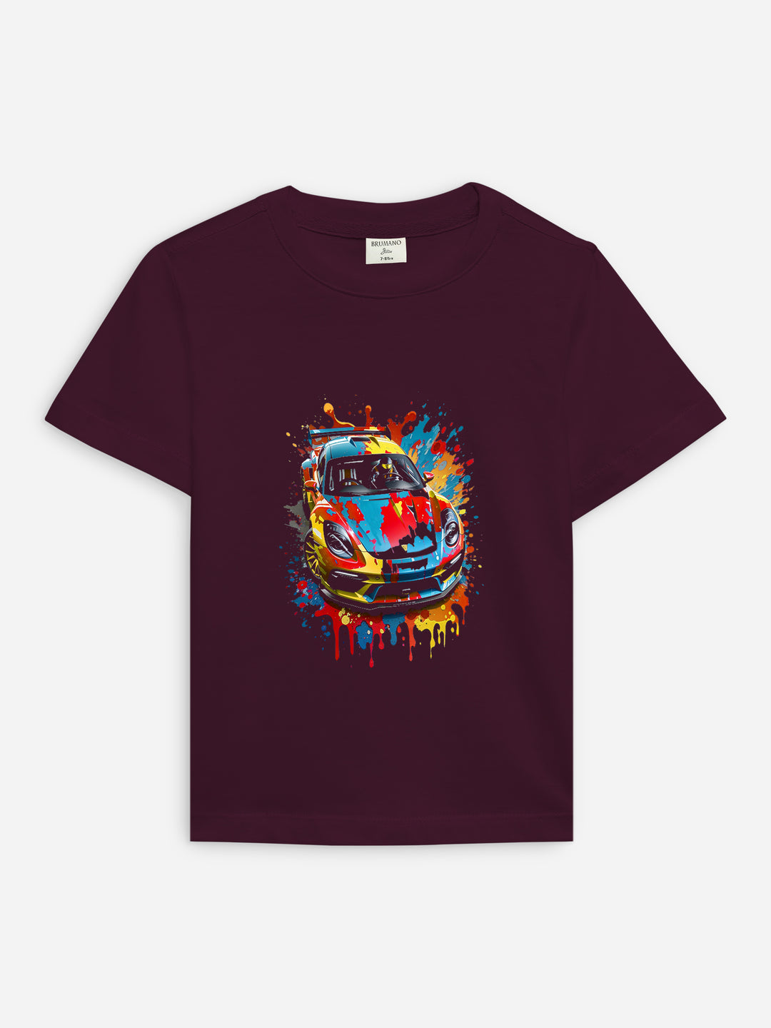 Burgundy 'super car' printed casual t shirt brumano pakistan