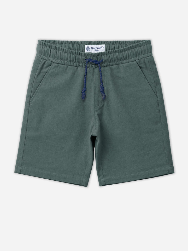 Cadmium Green Linen Casual Shorts - Junior