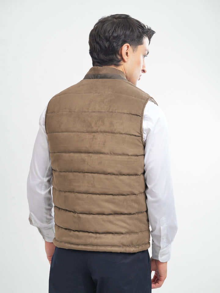 Back view of men's sleeveless suede jacket