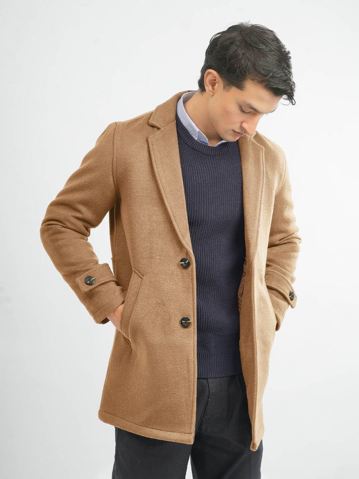 Camel Brown Wool Blenled Over Coat