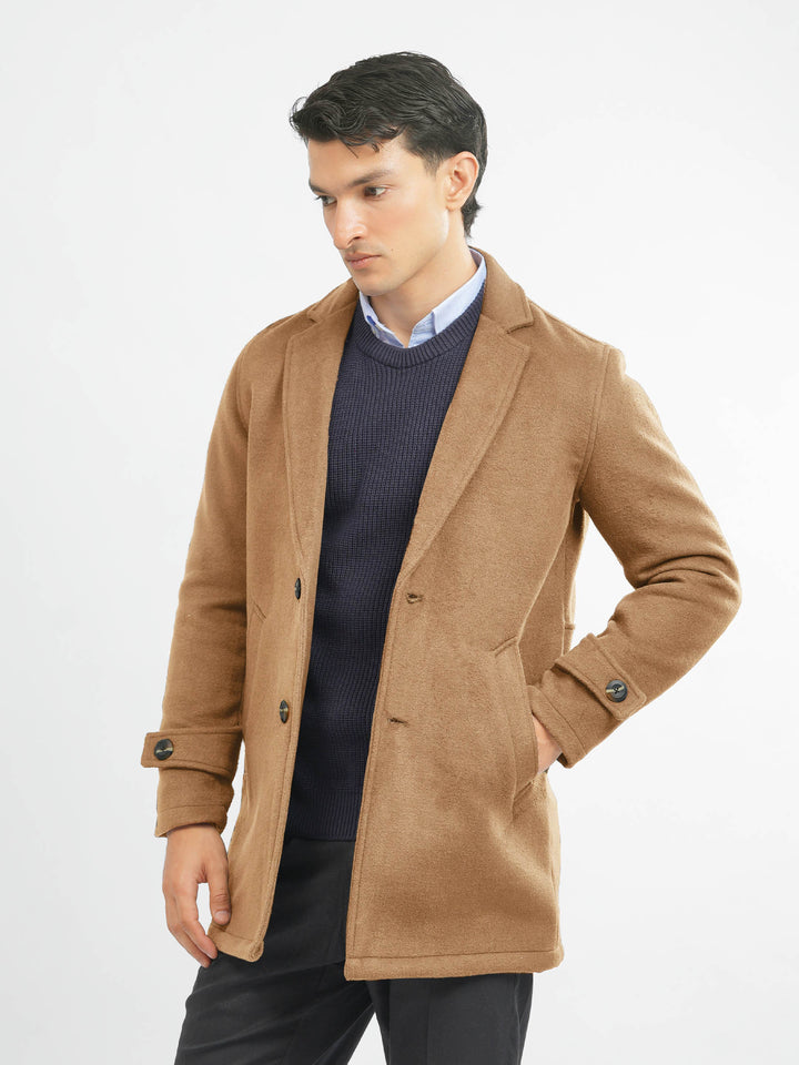 Camel Brown Wool Blenled Over Coat