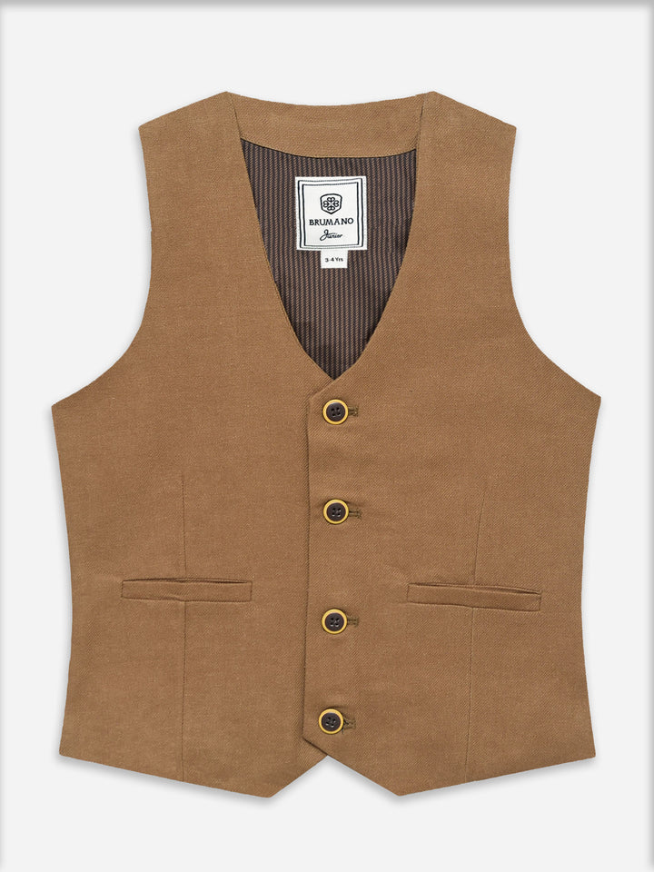 Camel Brown Twill Formal Vest With Bow - Junior