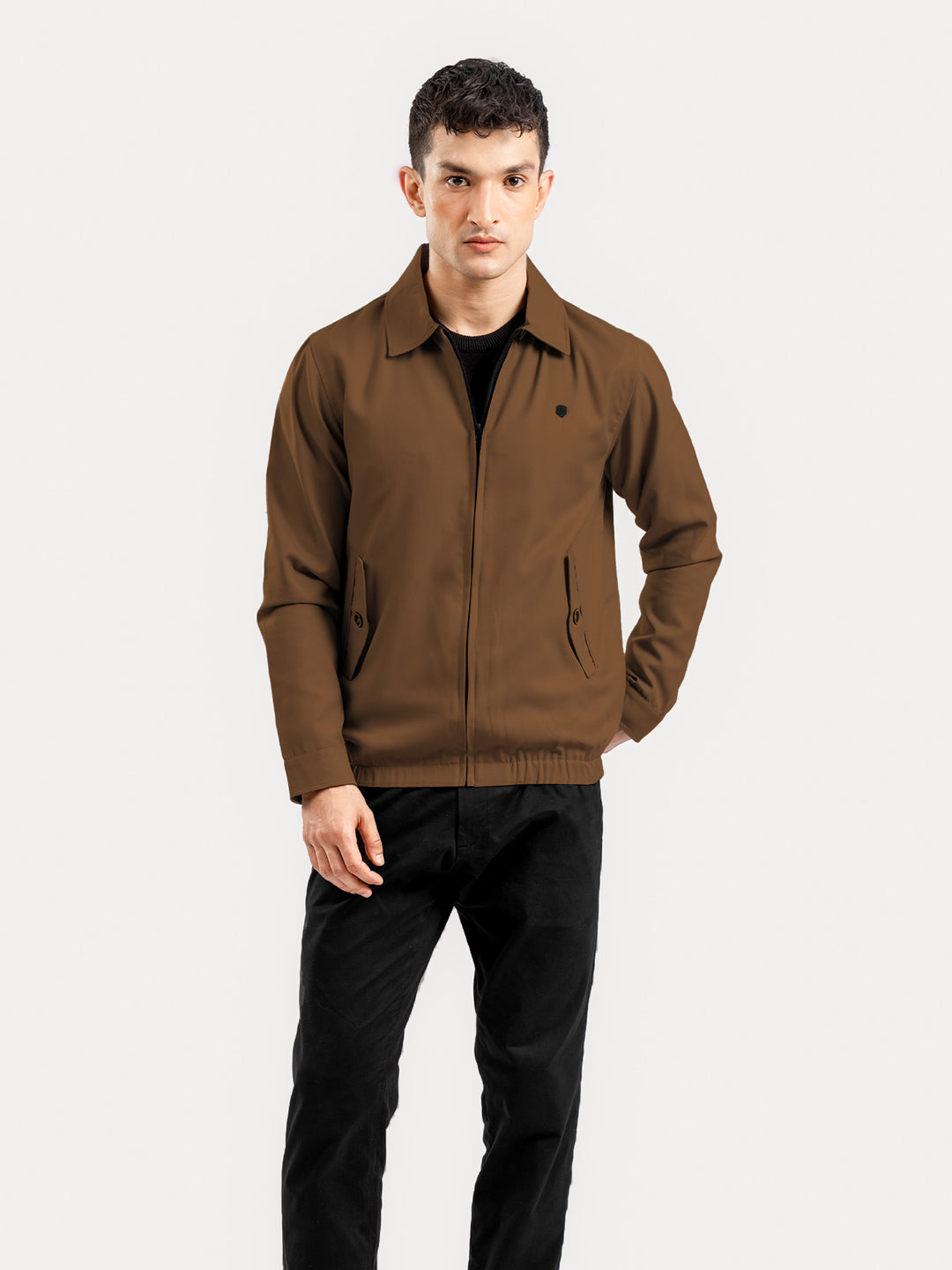 Camel Brown Harrington Jacket With Collar