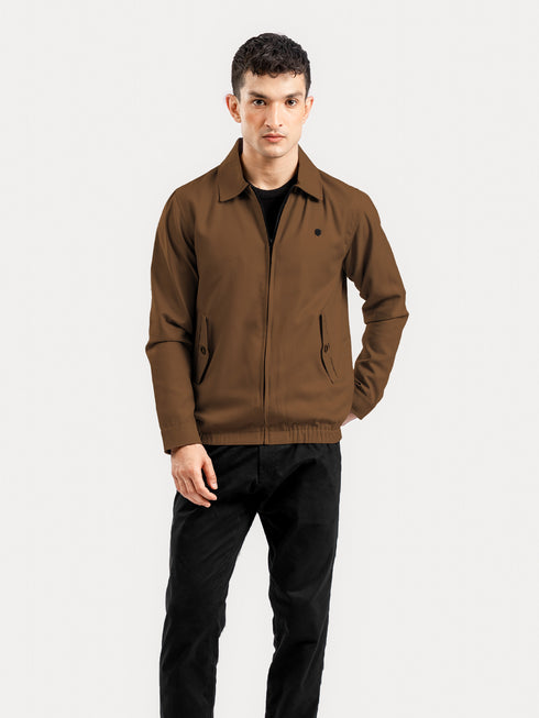Camel Brown Harrington Jacket With Collar