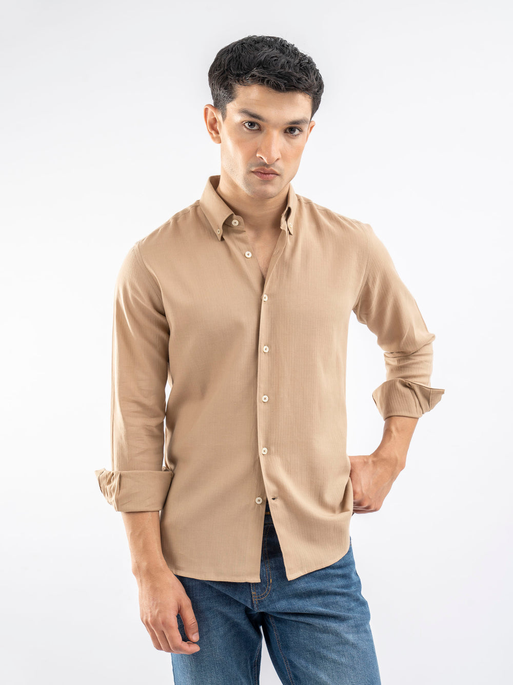 Camelbrownlightweightbuttondownshirtbrumanopakistan1