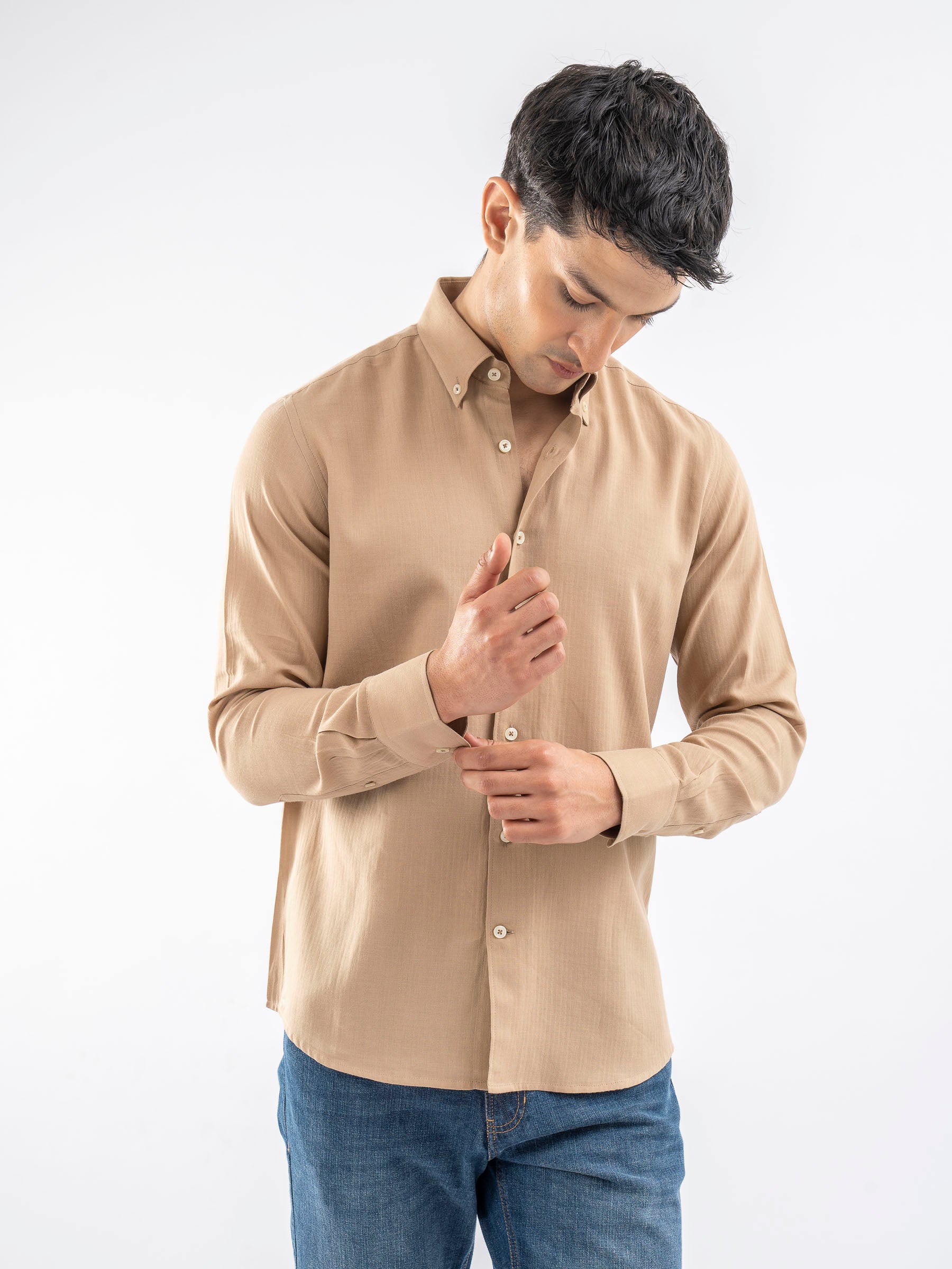 light brown dress shirt Camel Brown Light Weight Button Down Shirt