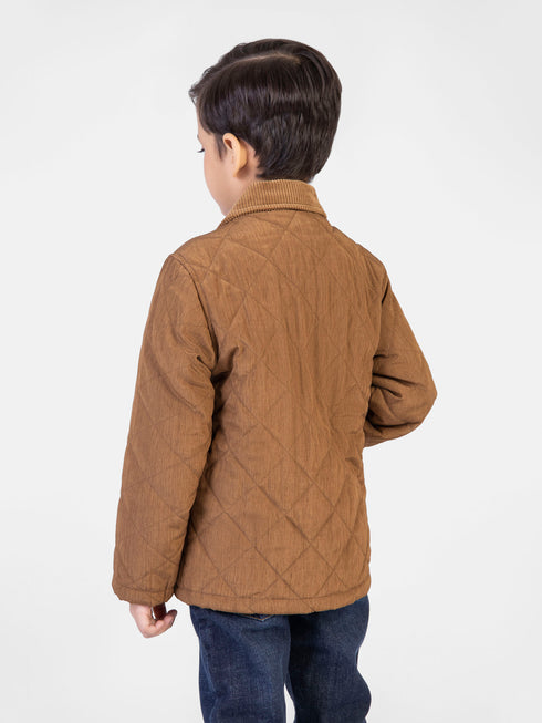 Camel Brown Padded Jacket With Corduroy Collar