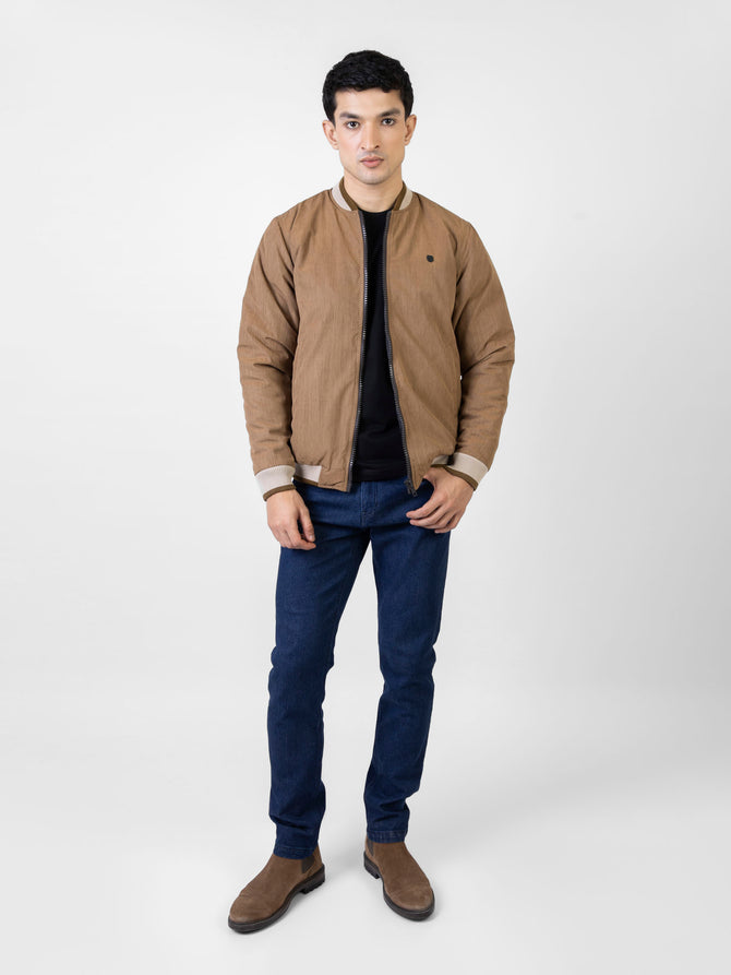 Camel Brown Quilted Bomber