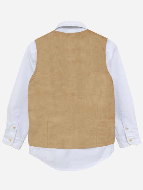 Camel Brown Velvet Formal Vest with Bow - Junior