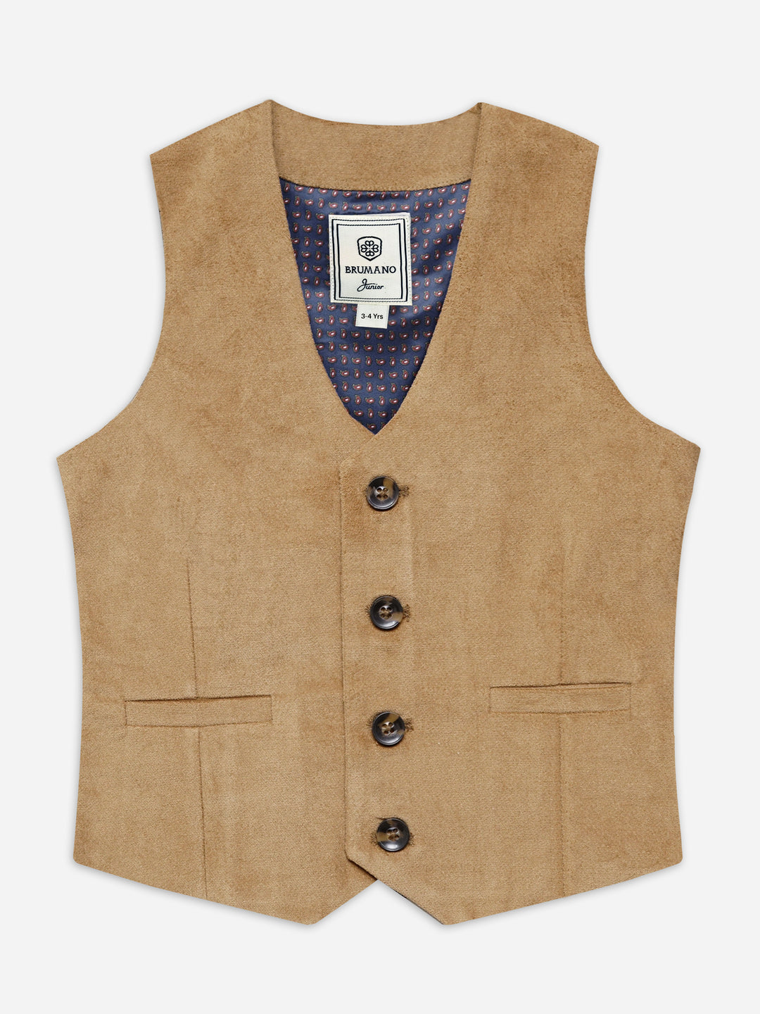 Camel Brown Velvet Formal Vest with Bow - Junior