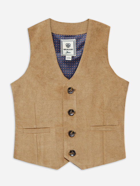 Camel Brown Velvet Formal Vest with Bow - Junior