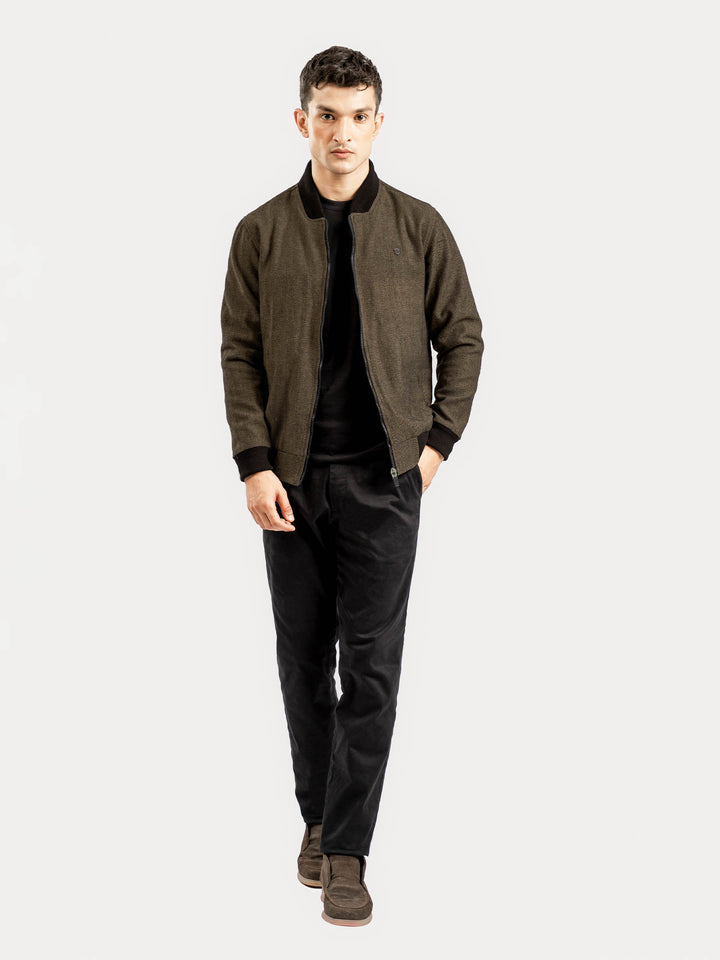 Camel Herringbone Structured Bomber Jacket