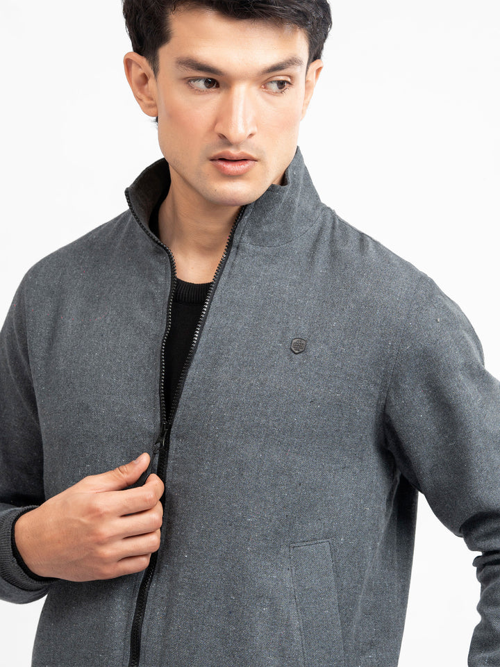 Charcoal Grey Mock Neck Zipper Jacket