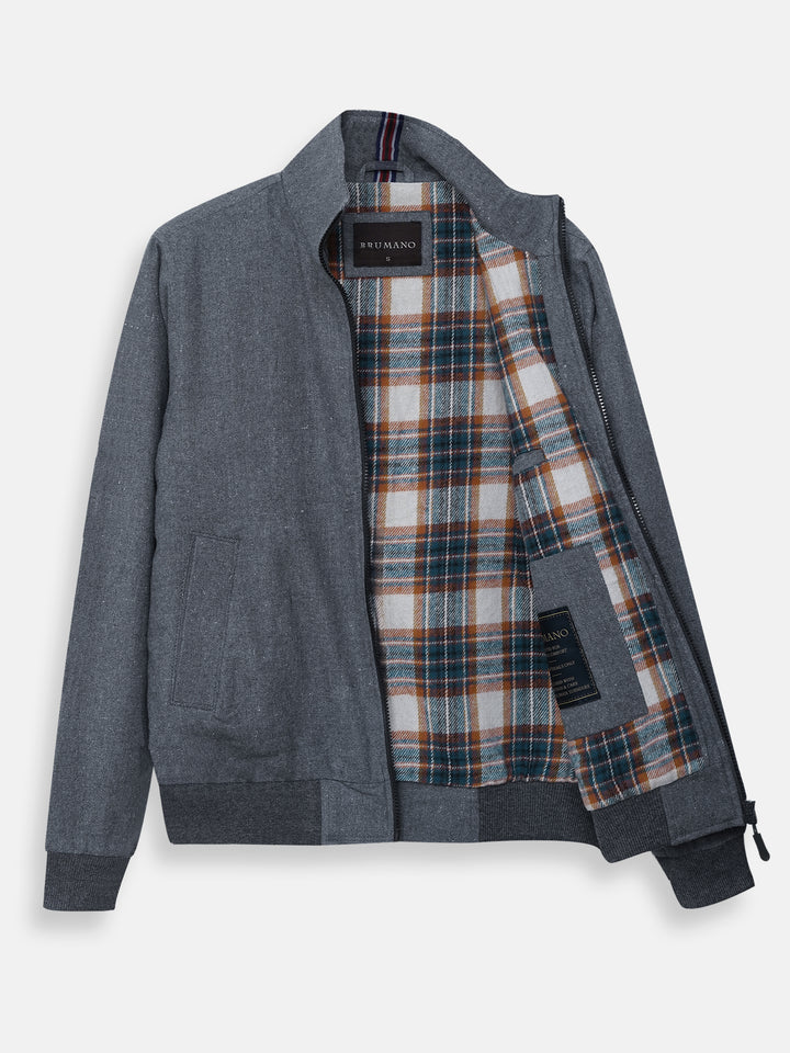 Charcoal Grey Mock Neck Zipper Jacket