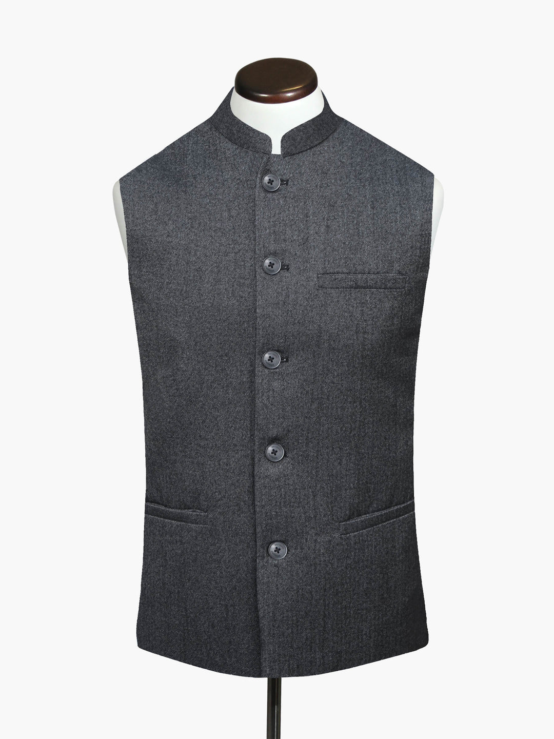 Men's charcoal herringbone wool waistcoat front view