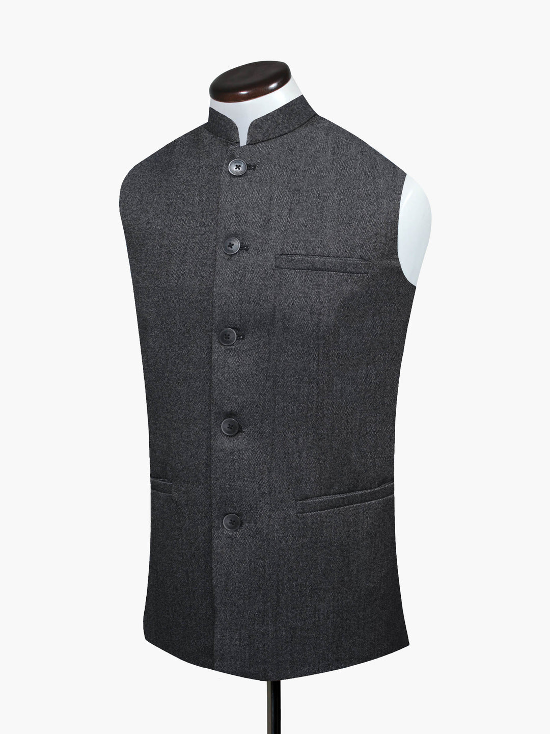 Button detail on charcoal winter waistcoat