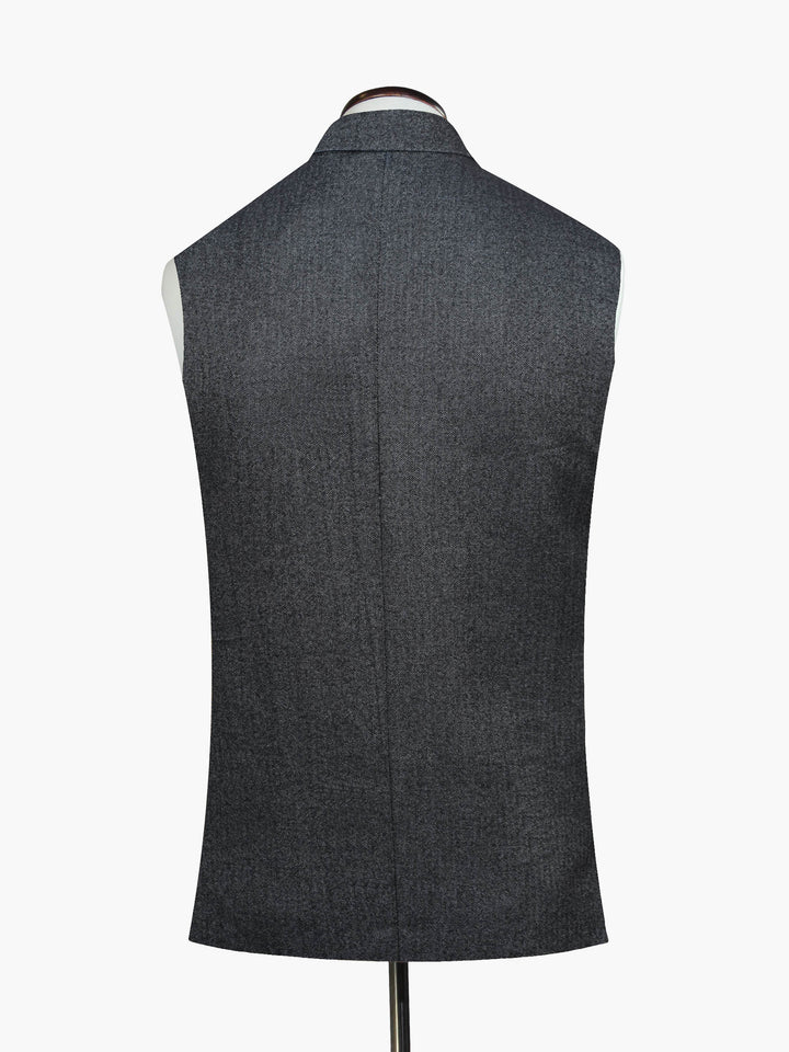 Back view of charcoal wool blend vest