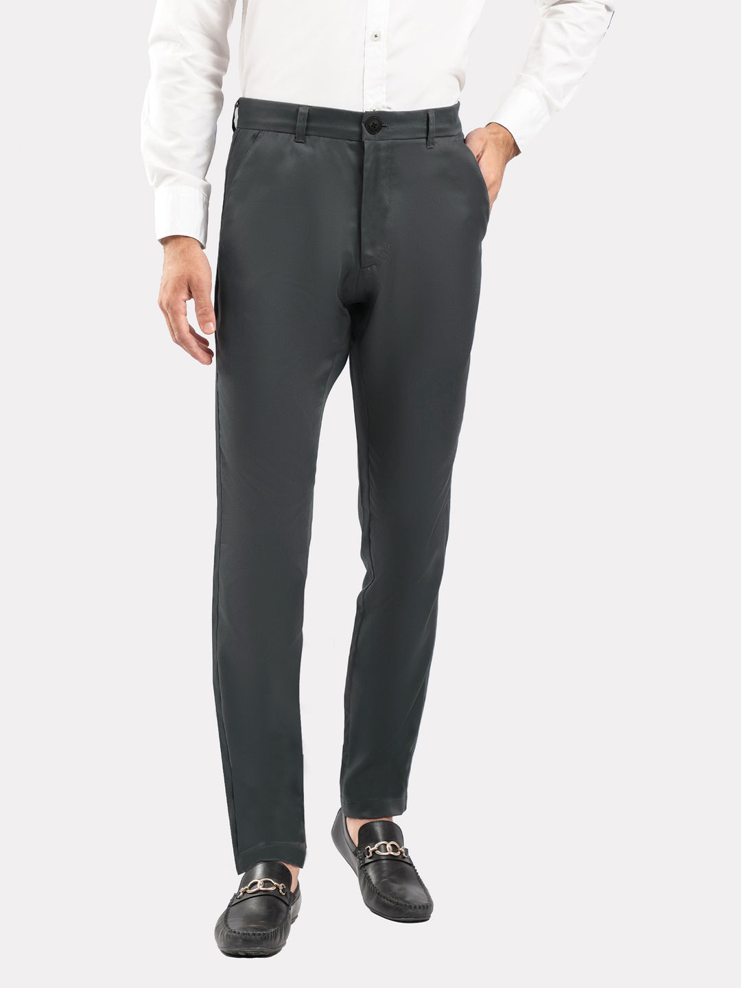 Men's charcoal semi formal chinos front view