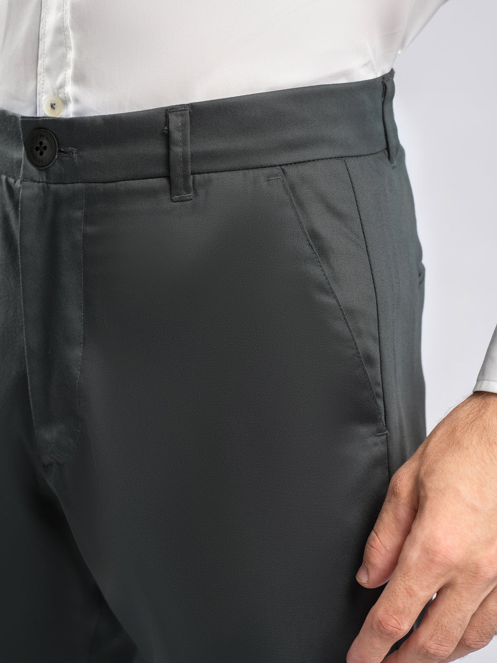 Structured twill fabric detail charcoal trousers