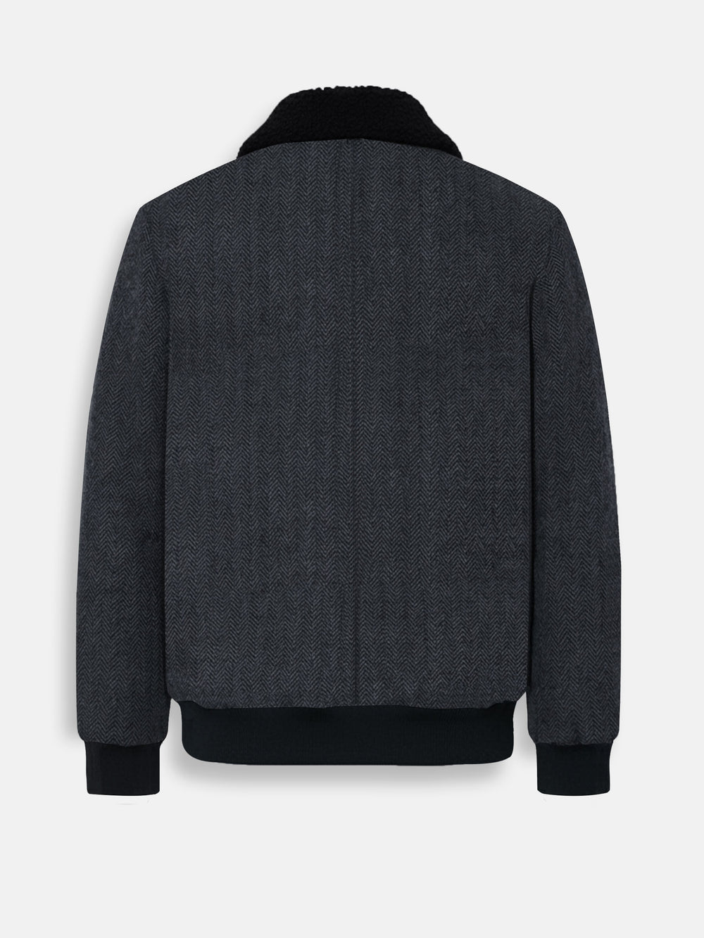 Charcoal wool blended aviator jacket with beige sherpa collar