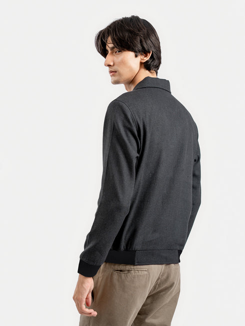 Charcoal Casual Collar Jacket With Cargo Pocket