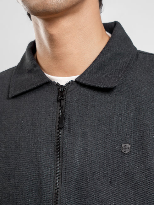 Charcoal Casual Collar Jacket With Cargo Pocket