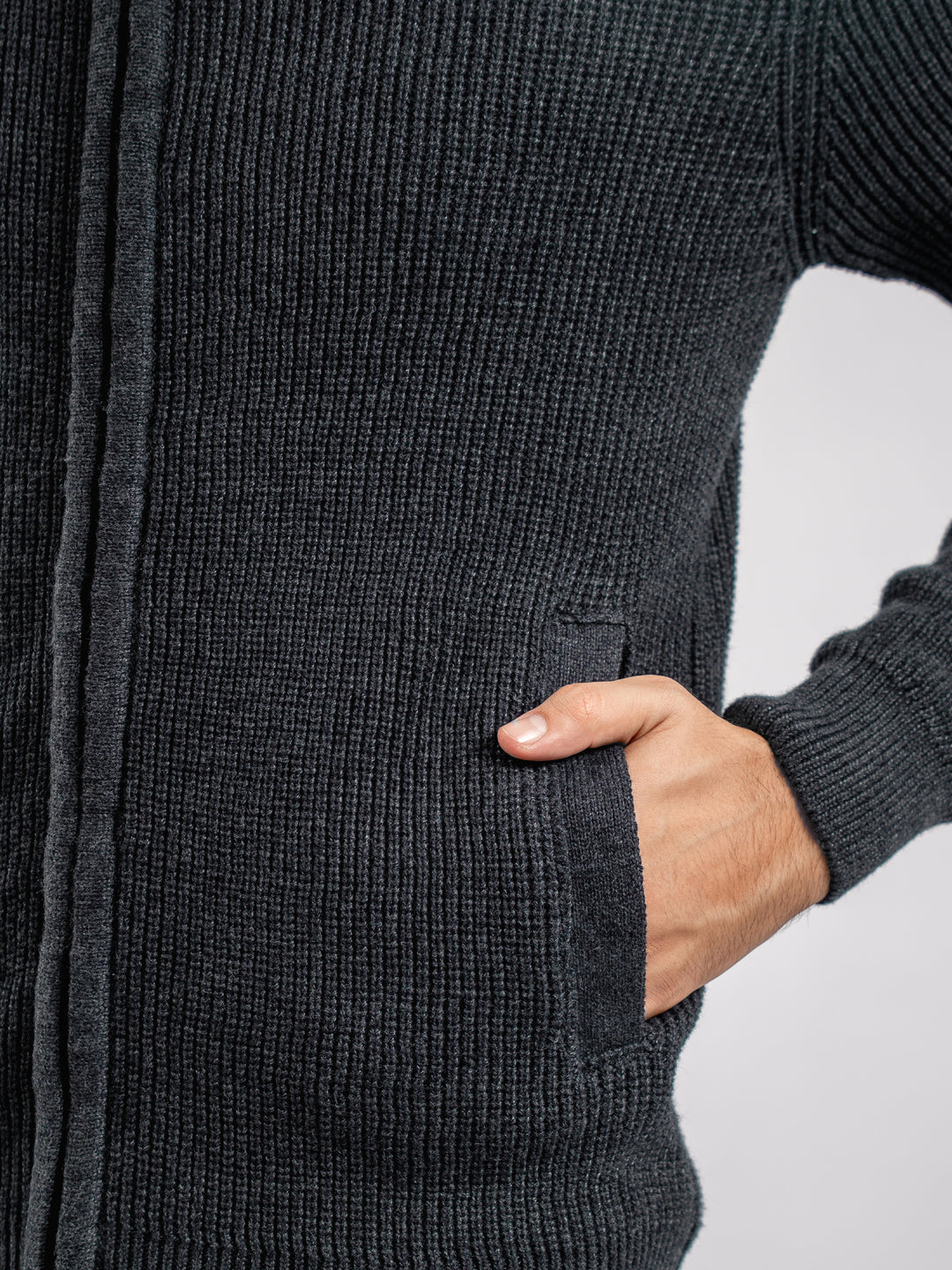 Charcoal Grey Knitted Chunky Zipper Jacket