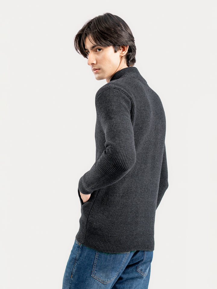 Charcoal Grey Knitted Chunky Zipper Jacket