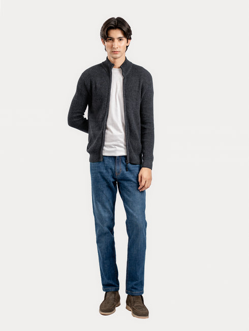 Charcoal Grey Kniited Chunky Zipper Jacket