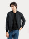 Charcoal Herringbone Structured Bomber Jacket