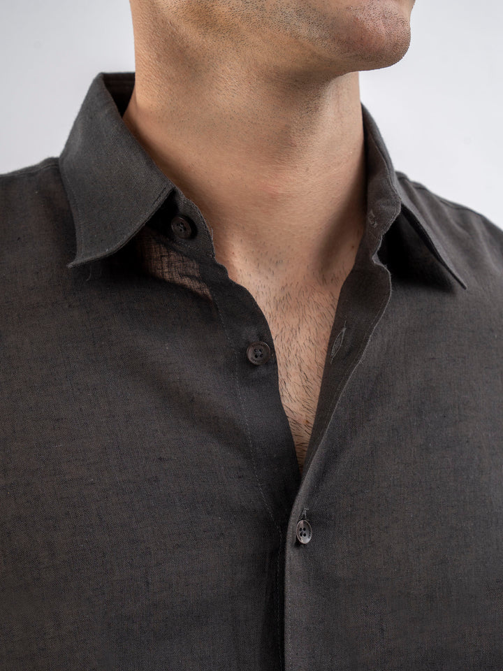 Charcoal Airy Linen Blended Shirt