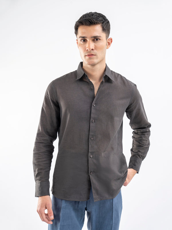 Charcoal Airy Linen Blended Shirt