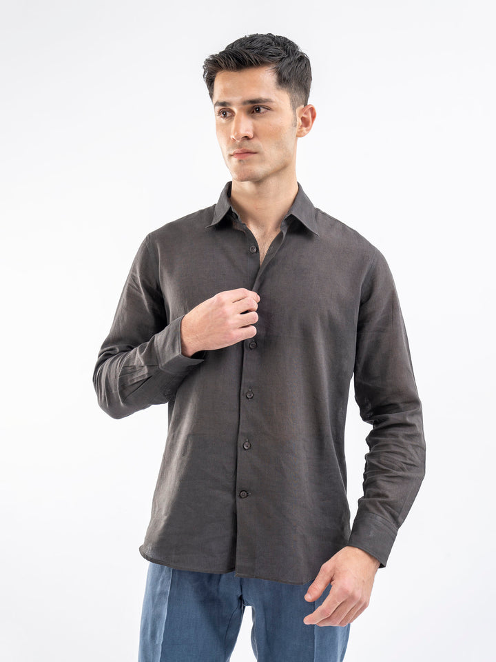 Charcoal Airy Linen Blended Shirt