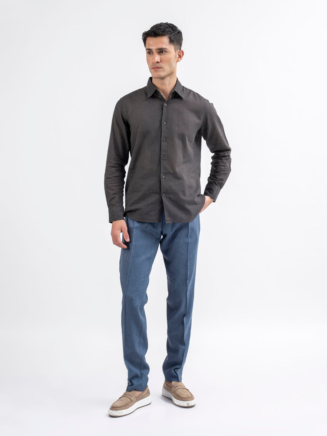 Charcoal Airy Linen Blended Shirt