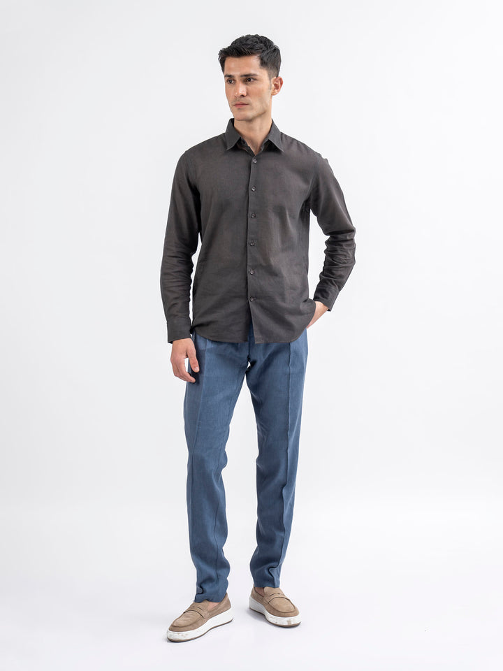Charcoal Airy Linen Blended Shirt