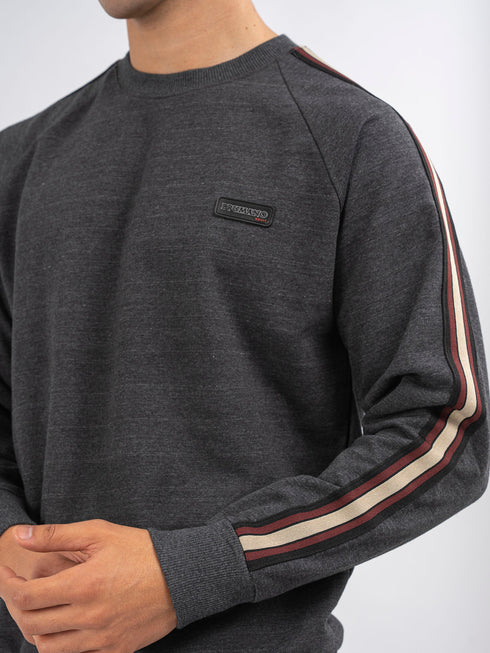 Charcoal Melange Crew Neck Sweatshirt With Detailing