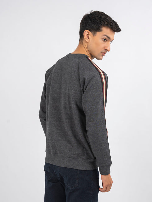 Charcoal Melange Crew Neck Sweatshirt With Detailing