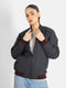 Charcoal Quilted Bomber Jacket With Contrasting Rib - Women