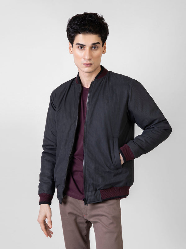 Charcoal Quilted Bomber Jacket With Contrasting Rib