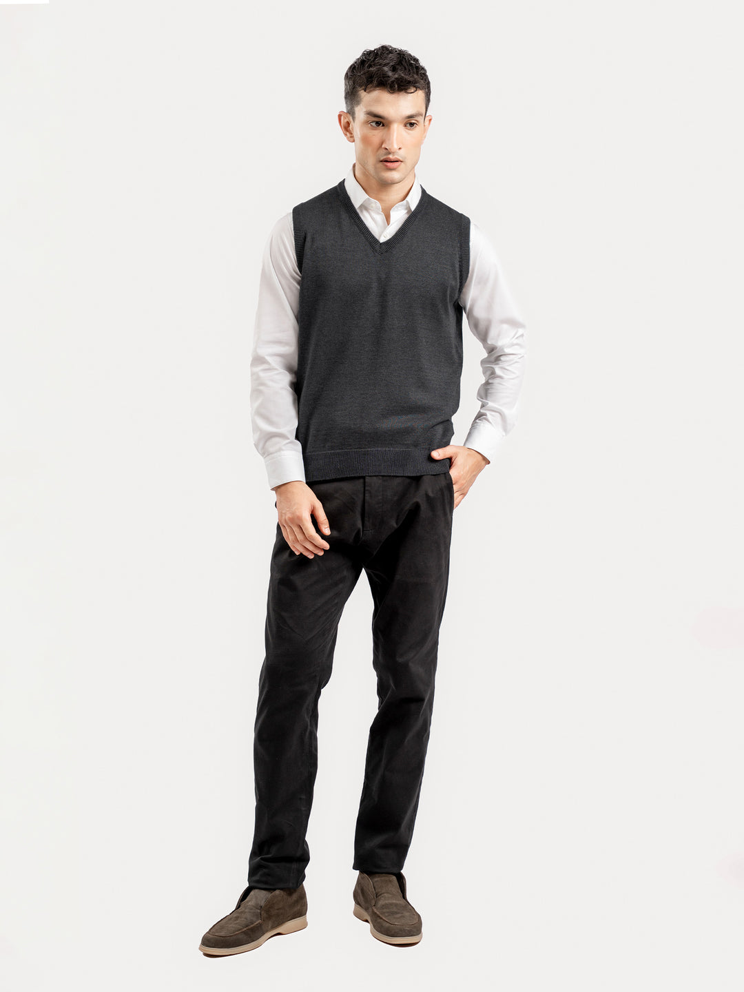 Charcoal Sleeveless V-Neck Sweater