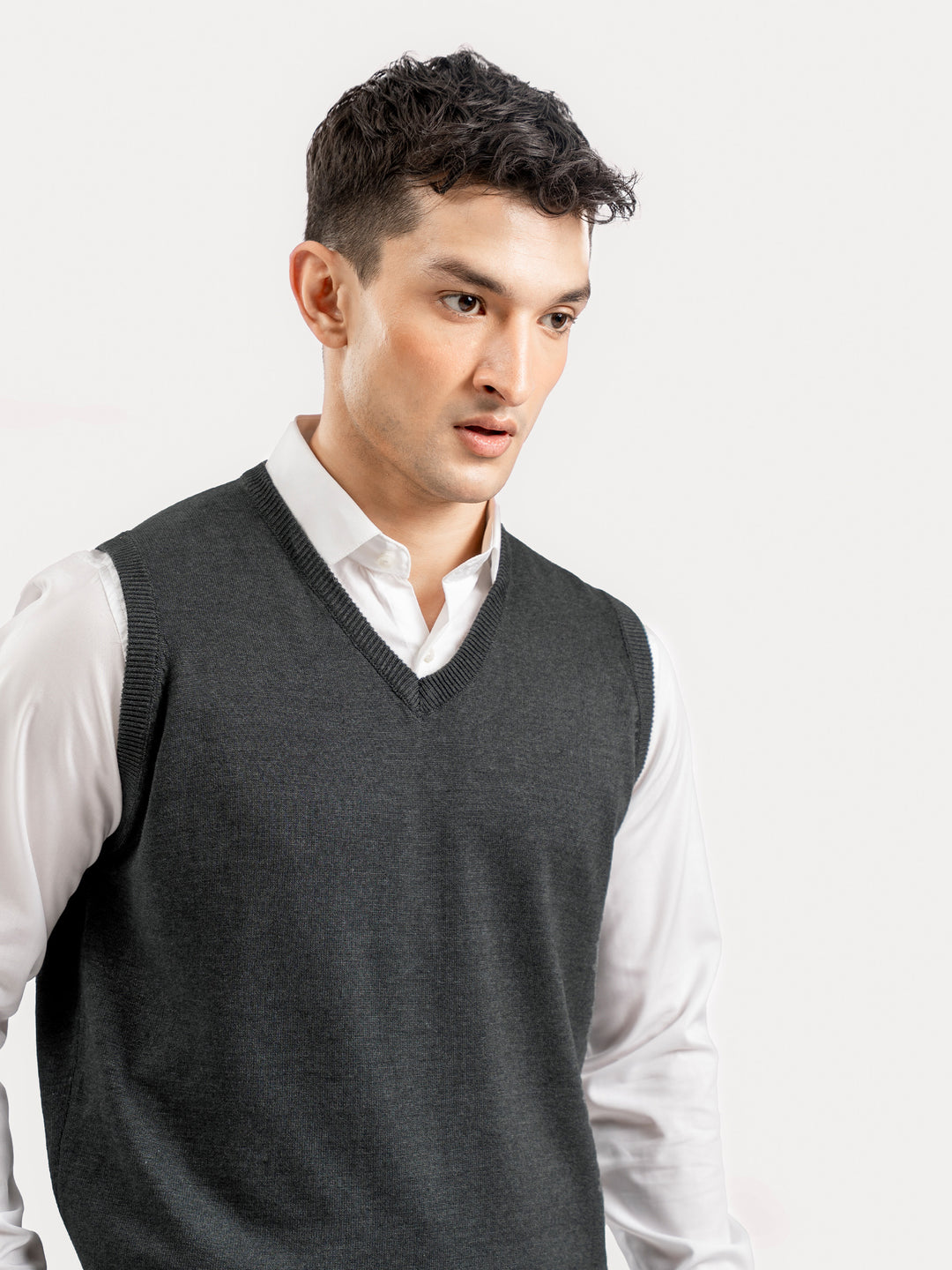 Charcoal Sleeveless V-Neck Sweater