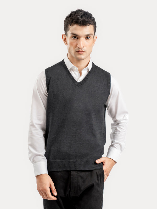Charcoal Sleeveless V-Neck Sweater