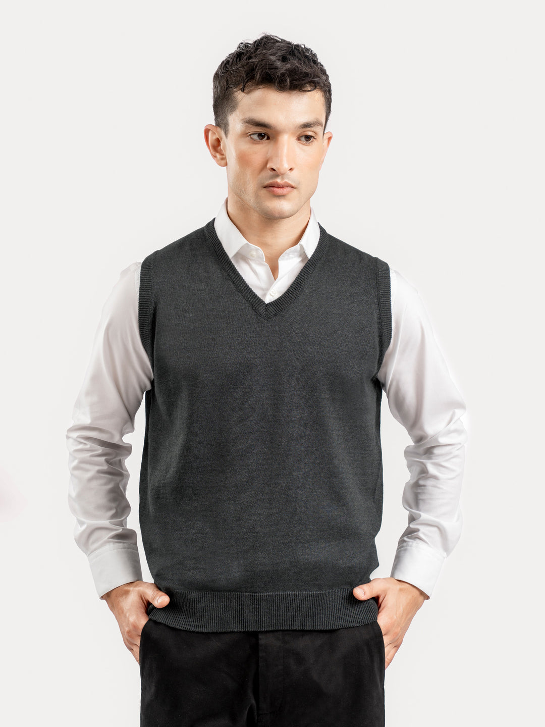 Charcoal Sleeveless V-Neck Sweater