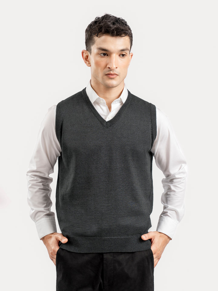 Charcoal Sleeveless V-Neck Sweater