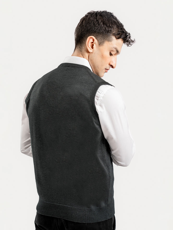 Charcoal Sleeveless V-Neck Sweater