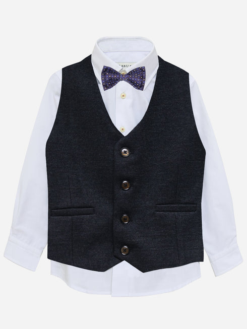 Charcoal  Wool Blended Formal Vest with Bow - Junior