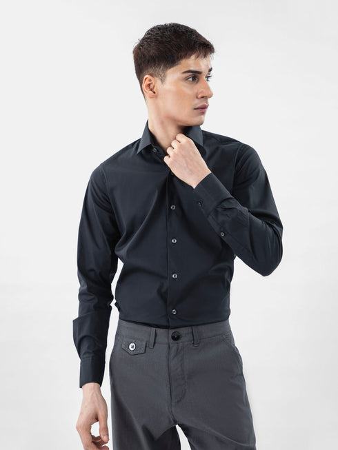Classic Black Satin Formal Shirt Brumano Pakistan