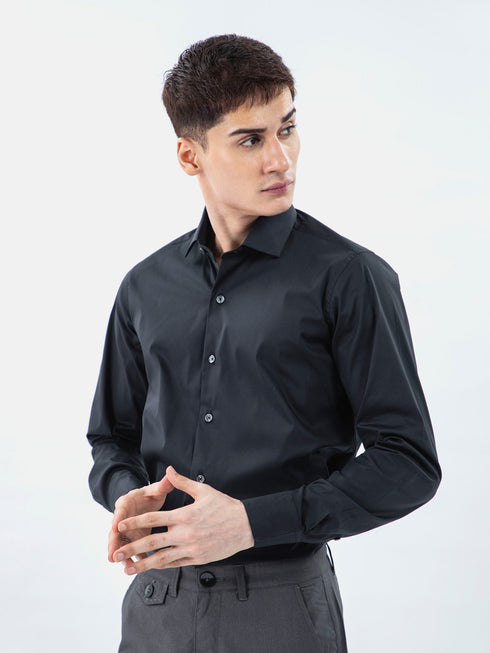 Classic Black Satin Formal Shirt Brumano Pakistan 