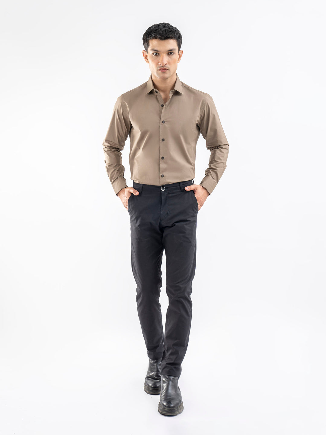 Classic Light Olive Satin Formal Shirt